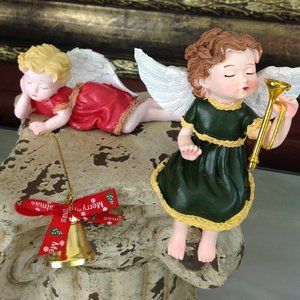 Pair of Angels Dressed in Red & Green